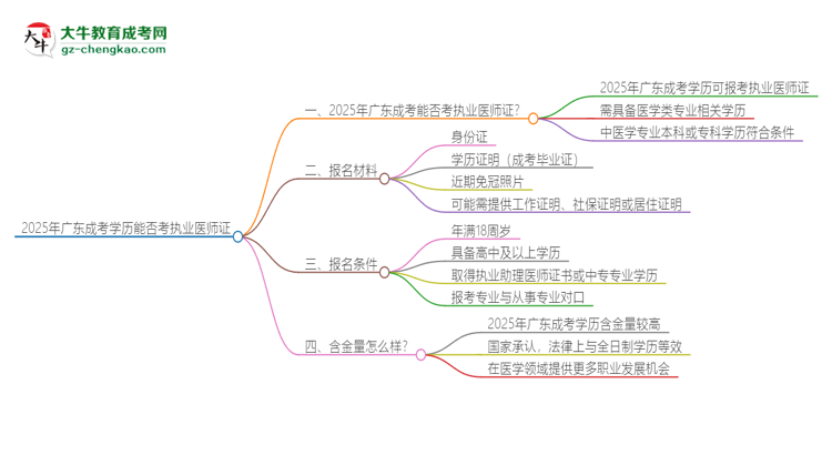 2025年廣東成考學(xué)歷也能考執(zhí)業(yè)醫(yī)師證嗎？思維導(dǎo)圖