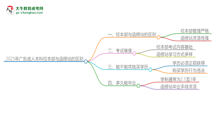 2025年廣東成人本科校本部和函授站一樣嗎？思維導(dǎo)圖