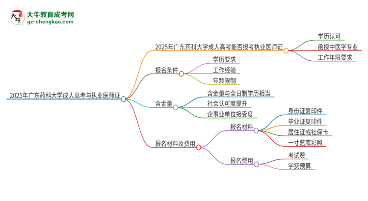 2025年廣東藥科大學(xué)的成人高考學(xué)歷能報(bào)考執(zhí)業(yè)醫(yī)師證嗎？思維導(dǎo)圖