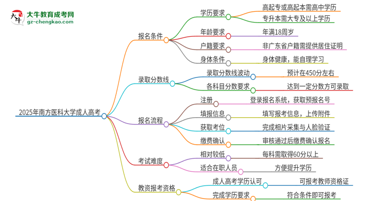 2025年南方醫(yī)科大學成人高考能考教資嗎？思維導圖