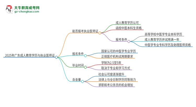 2025年廣東石油化工學(xué)院的成人高考學(xué)歷能報(bào)考執(zhí)業(yè)醫(yī)師證嗎？思維導(dǎo)圖