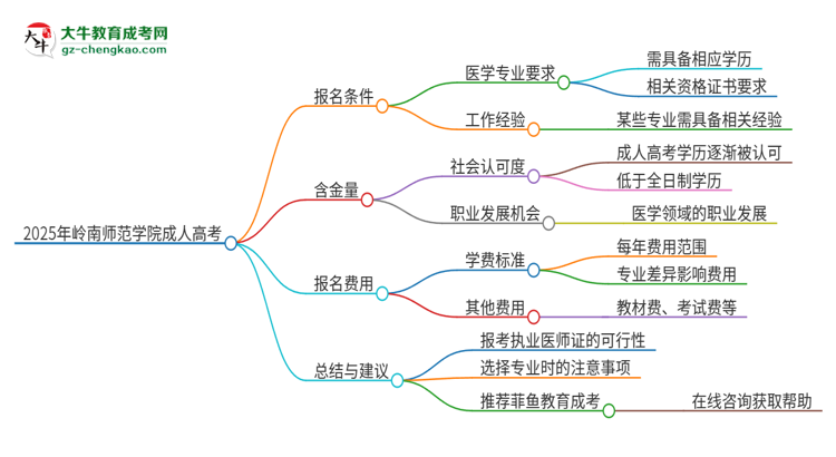 2025年嶺南師范學(xué)院的成人高考學(xué)歷能報(bào)考執(zhí)業(yè)醫(yī)師證嗎？思維導(dǎo)圖