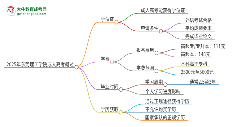 2025年東莞理工學(xué)院成人高考能拿到學(xué)位證嗎？思維導(dǎo)圖