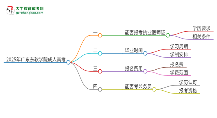 2025年廣東東軟學(xué)院的成人高考學(xué)歷能報考執(zhí)業(yè)醫(yī)師證嗎？思維導(dǎo)圖