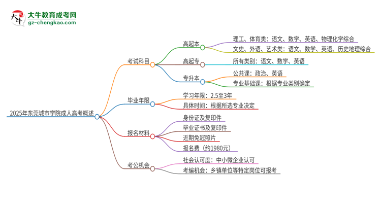 2025年東莞城市學(xué)院成人高考入學(xué)考試考幾科？思維導(dǎo)圖