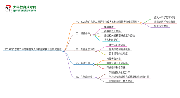 2025年廣東第二師范學(xué)院成人本科可否報(bào)考執(zhí)業(yè)醫(yī)師資格證？思維導(dǎo)圖