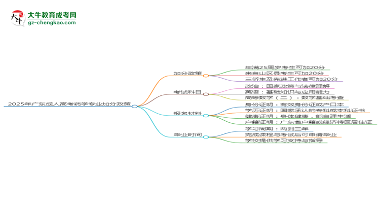 2025年廣東成人高考藥學(xué)專(zhuān)業(yè)最新加分政策及條件思維導(dǎo)圖