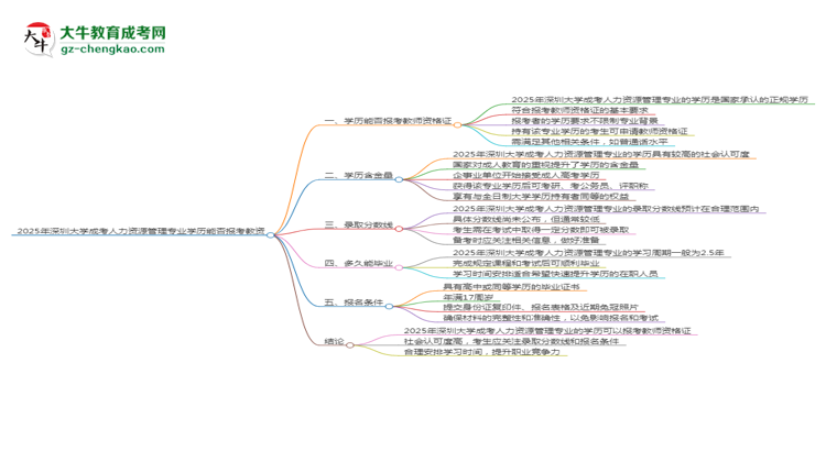 2025年深圳大學(xué)成考人力資源管理專(zhuān)業(yè)學(xué)歷能報(bào)考教資嗎？思維導(dǎo)圖