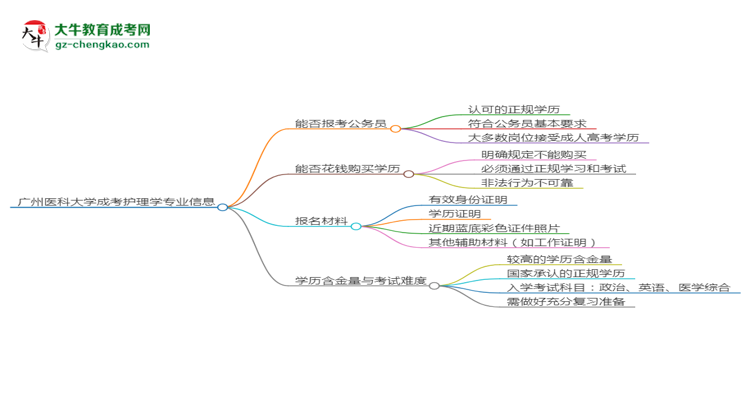 廣州醫(yī)科大學(xué)2025年成考護(hù)理學(xué)專業(yè)學(xué)歷能考公嗎？思維導(dǎo)圖