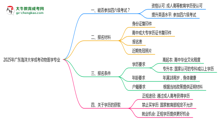 廣東海洋大學2025年成考動物醫(yī)學專業(yè)生可不可以考四六級？思維導圖