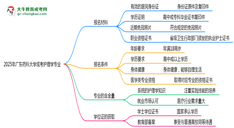 2025年廣東藥科大學(xué)成考護(hù)理學(xué)專(zhuān)業(yè)報(bào)名材料需要什么？思維導(dǎo)圖