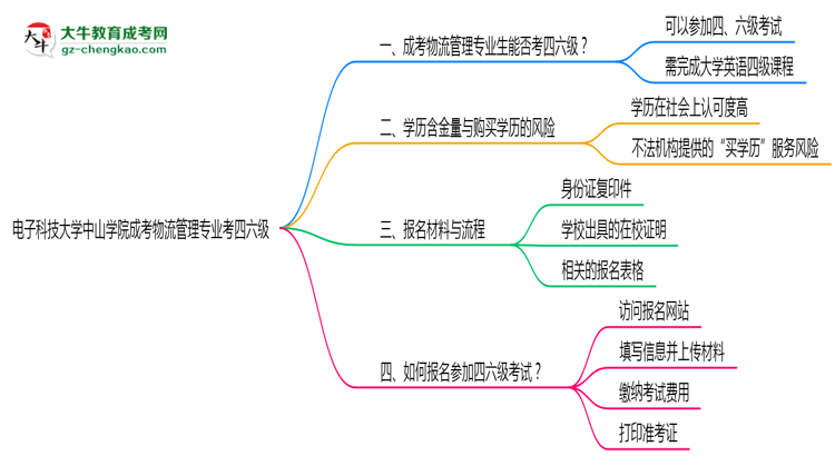 電子科技大學(xué)中山學(xué)院2025年成考物流管理專業(yè)生可不可以考四六級？思維導(dǎo)圖