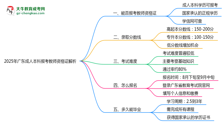 2025年廣東成人本科學(xué)歷能否報考教師資格證解析思維導(dǎo)圖