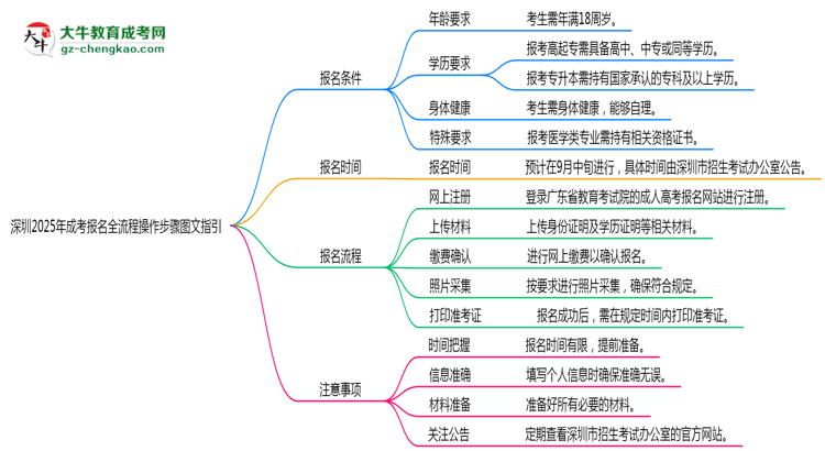 深圳2025年成考報名全流程操作步驟圖文指引思維導(dǎo)圖