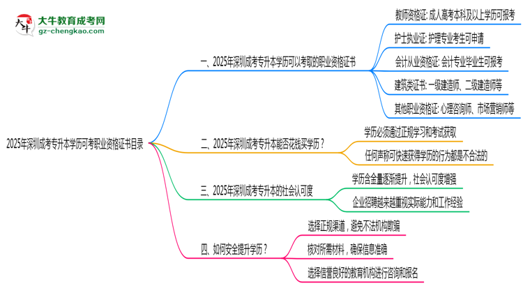 2025年深圳成考專升本學歷可考職業(yè)資格證書目錄思維導圖
