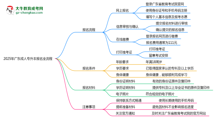 2025年廣東成人專升本報名全流程是怎樣的？思維導(dǎo)圖