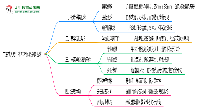 廣東成人專升本2025照片采集要求官方標準思維導圖